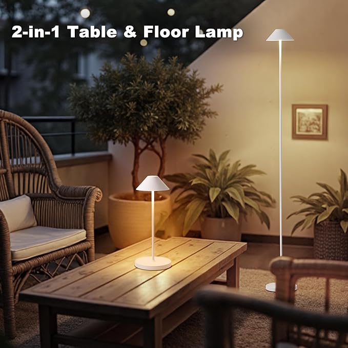 Rechargeable Floor Lamp for Indoor/Outdoor, Cordless Tall Standing Lamp with 3 Color Temps & Dimmable, IP43 Waterproof, Adjustable Height 16-59 Inch, LED Floor Lamp for Living Room, Bedroom, Patio
