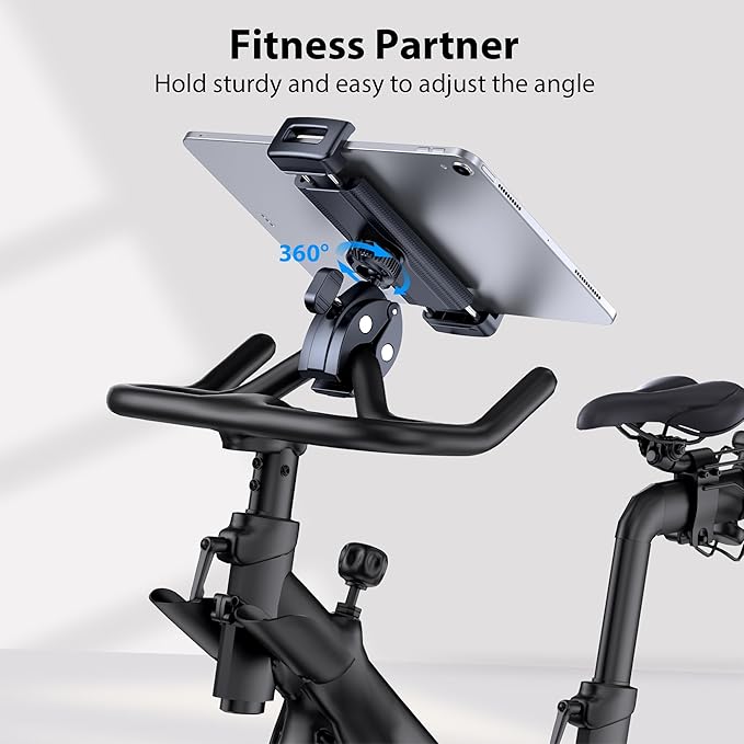 Tablet Holder Mount for Spin Bike, Tablet Clamp for Treadmill, Indoor Stationary Bike, Stroller, Peloton, Gym Trainer Handlebar Stand Fit for iPad Pro/Air/Mini, Galaxy Tabs, Phones, 4.7-13"