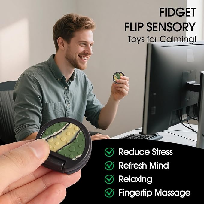Fidget Toys Adults, Sensory Toys for Kids with Autism, Anxiety Relief Items for ADHD Stress Relief, Fun Fidgets for Teens Textured & Flip Slider - Treasure Box Toys for Classroom (3pcs-Camo)
