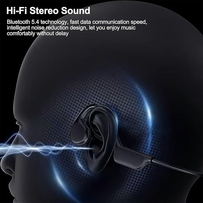 Bone Conduction Headphones Sports Headset Open-Ear Bluetooth 5.4 Wireless Swimming Earphones with Built-in Mic 32G Memory Magnetic Charging IPX8 Waterproof for Workout Running Cycling (Pure Black)