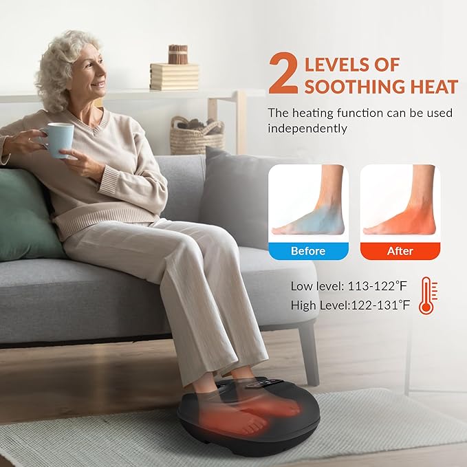 CILI Shiatsu Foot Massager Machine, Electric Heated Feet Massager for Plantar Fasciitis, Kneading Vibration Compression, Detachable Sleeve, Up to Men Size 13, Gifts for Dad Men