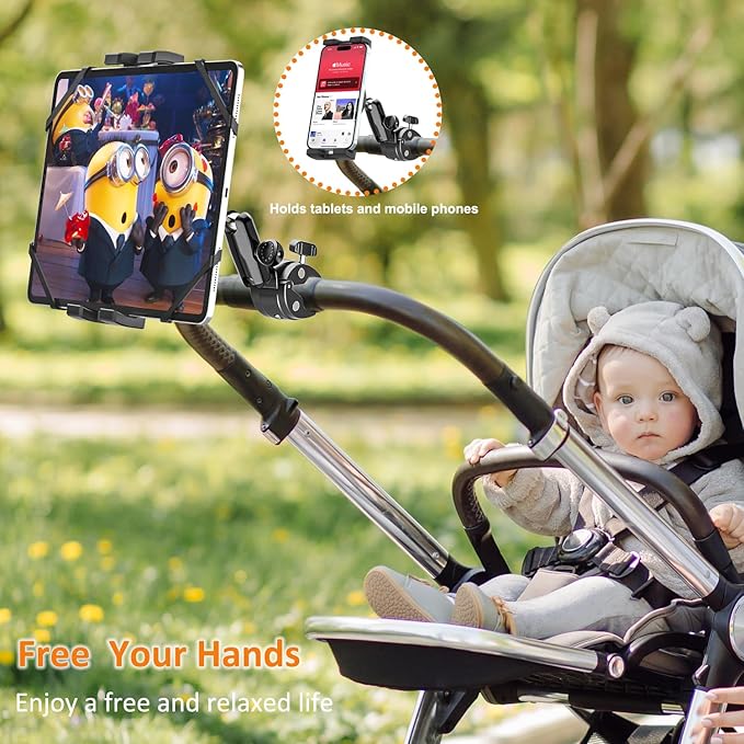 Motorcycle Bike Tablet Holder [Strong Stability & Durability] Bicycle Boat Stroller Gym Spin Bike Treadmill Tablet Mount Handlebar Clamp for iPad Pro Air Mini, Galaxy Tab, Kindle, Phone, 4-13"