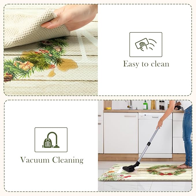 KIMODE Christmas Kitchen Mat 2PCS,Anti Fatigue Farmhouse Kitchen Rugs Non Slip,Waterproof Kitchen Floor Mat,Cushioned Comfort Standing Mat,Christmas Decorations for Home Kitchen