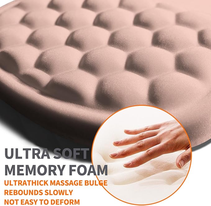 Ergonomic Joint Wrist Support Mouse Pad with Memory Foam Cushion Massage Bump, Carpal Tunnel Pain Relief Mousepad Slope Design for Wrist Rest, 11.8x7.9 in, Rose Pink