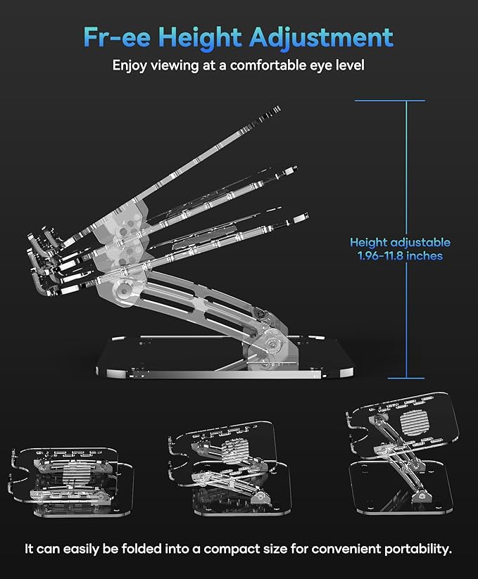 2 Pack Acrylic Laptop Stand for Desk, Adjustable Ergonomic Laptop Riser, Portable Foldable Computer Stand, Compatible with 10 to 15.6 Inches Notebook and MacBook, Clear