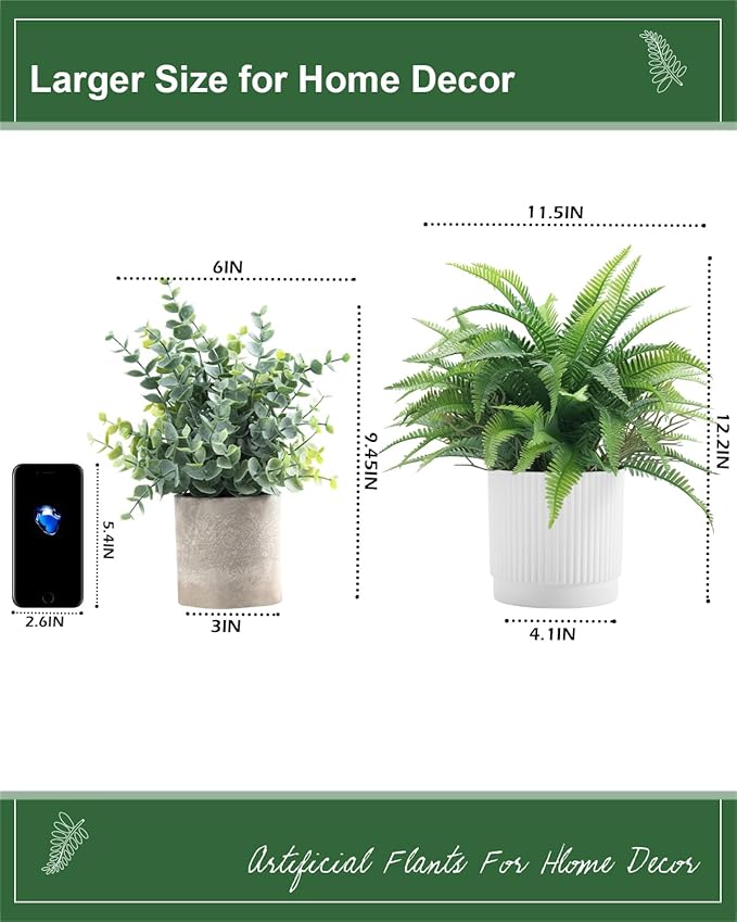 Small Fake Plant 12.2" Fern Potted Artificial Plants for Shelf Desk Home Bathroom Farmhouse Room Office Kitchen Farmhouse Coffee Table Decor