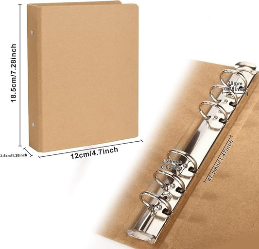 A6 Kraft Binder 6-Holds Round Ring Binder 2 Pack, Durable Binding Hard Cover Protector for Journal,Notebook,Inserted Sheets and Refill Paper,Fit for A6 6-Hole Paper(A6 Size)