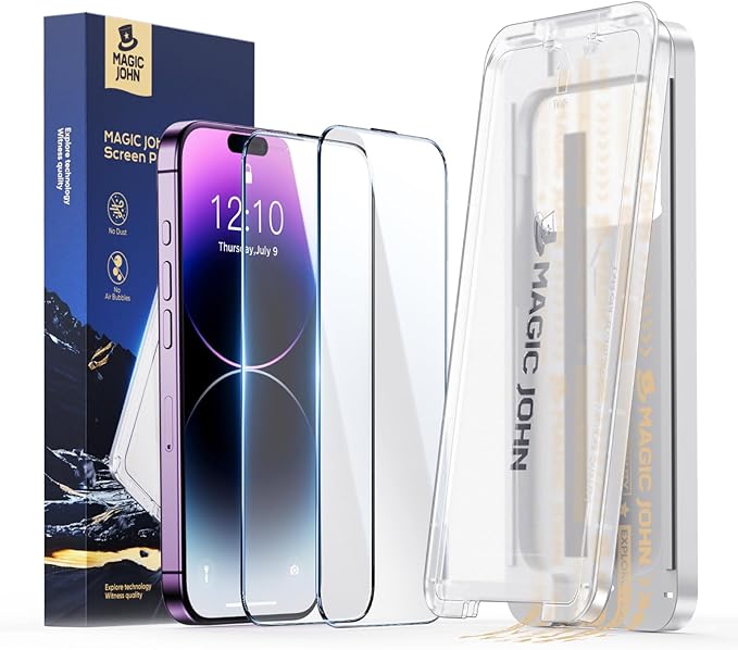 MAGIC JOHN 2 Pack for iPhone 14 Pro Max Screen Protector, with Shatterproof Tempered Film, Auto Dust-Elimination, Bubble Free & HD Clear, Easy Installation for iPhone 14 Pro Max/6.7 Inch