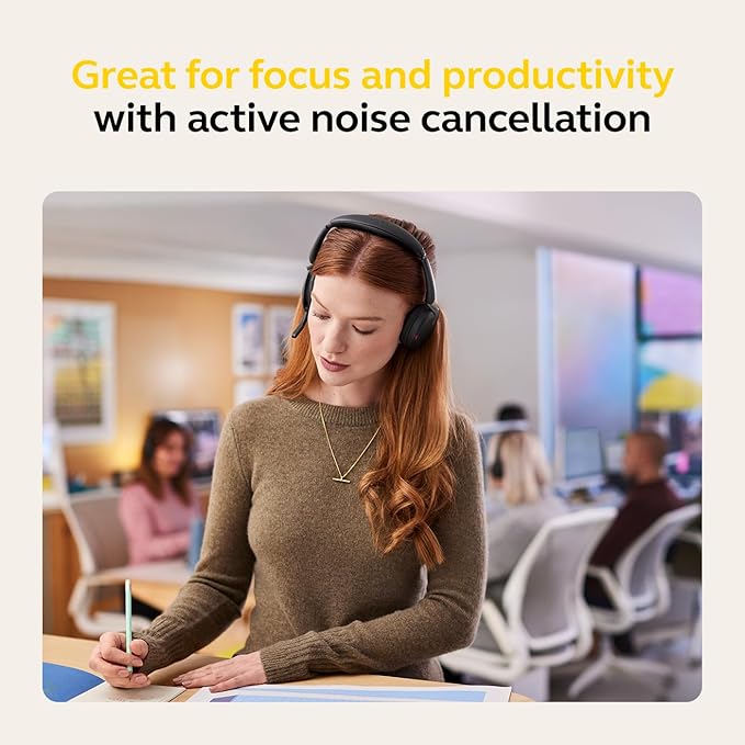 Jabra Evolve2 65 Flex Stereo Headset with Bluetooth, Wireless Charging Pad - Noise-Cancelling ClearVoice Technology & Hybrid Active Noise Cancellation - Works with Leading UC Platforms - Black