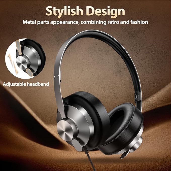 USB C Headphones Wired with Memory Foam,Over-Ear Headphones Sound & Durable Metal Frame Foldable Type C Headphone for Men/Women/Travel/iPhone 16/15, Samsung Galaxy S25/S24, Google Pixel 9, Ideal Gift