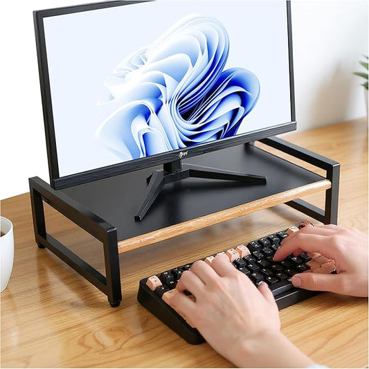 Monitor Riser,Monitor Stand for Desk -Metal Computer Riser with Solid Wood Decorative Strips.Desk Storage for Office, Home (no Storage)