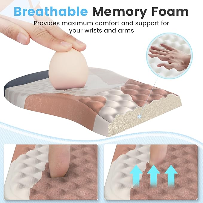 HAOCOO Ergonomic Mouse Pad with Wrist Rest and Keyboard Wrist Rest Set, 3 PCS Computer Carpal Tunnel Mouse Pads for Desk with Coaster, Memory Foam Mousepad Support for Office Women, Boho Navy Pink