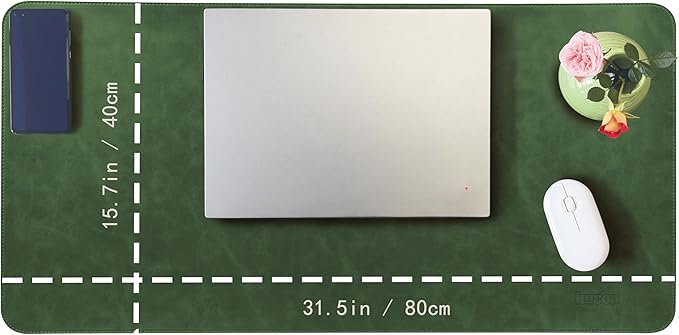 Large Faux Leather Desk Mat 31.5"x15.7" - Non-Slip Waterproof Mouse Pad with Heat-Resistant Surface for Office, Gaming & Home Use (Retro Green)