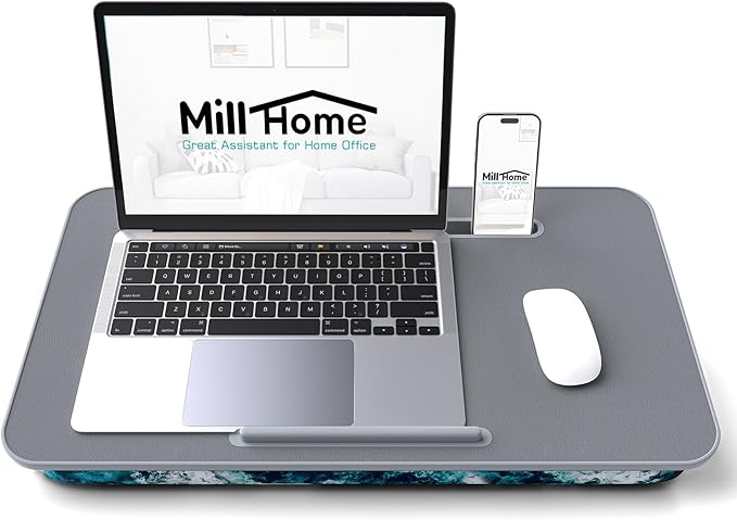 MillHome Blue Lap Desk with Cushion, Fits up to 17 inch Laptop, Tablet Slot and Stopper