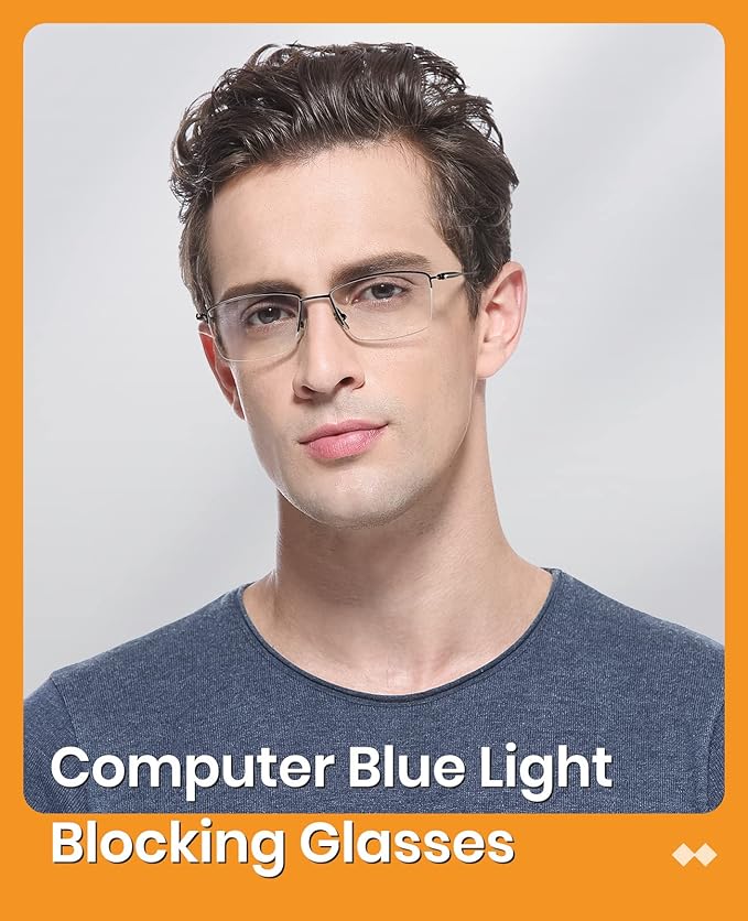 Cyxus Titanium Small Blue Light Glasses for Men Crystal Lens Rimless Glasses UV Blocking Gaming Eyeglasses Frame