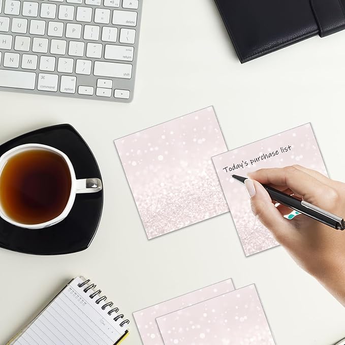 Sticky Notes 3x3 Inches, 2 Pads Cute Colorful Self-Stick Note Pads, Easy to Post for Home, Office and Daily Life Organization Glitter Pink Leopard