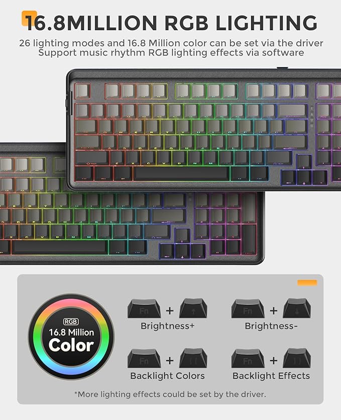 DAREU EK98PRO Wireless Mechanical Keyboard, Gasket Hot Swappable Custom, Pre-lubed Linear Switches, Side Printed PBT Keycaps, BT5.0/2.4GHz/USB-C, RGB Backlit Gaming Keyboard for Win/Mac