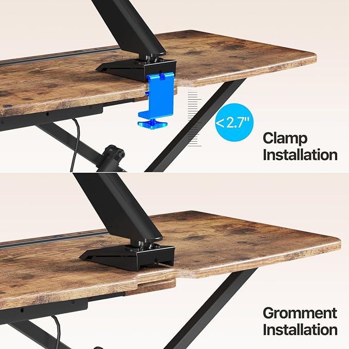 Standing Desk Converter 32 inch, Height Adjustable Sit Stand Desk Riser, Quick Sit to Stand Desktop Dual Monitor Riser Workstation for Home Office with Keyboard Tray, Rustic Brown