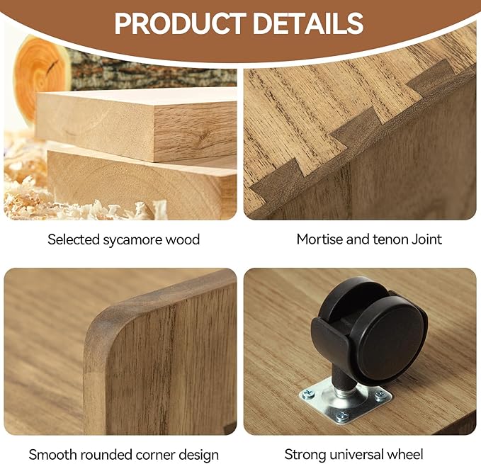 KIRIGEN Computer Tower Stand Cart - Heavy Duty Desktop Mobile Cart Holder for Computer Host with 4 Mute Caster Wheels - Wood Rolling ATX PC Case Rack, CPU Case Protecting Shelf (ZJJ Dark Brown)