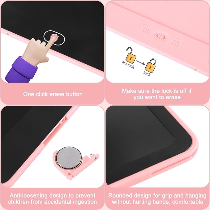 Drawing Tablet 16 Inch LCD Writing Tablet for Kids Adults, Girl Toys Doodle Board Sensory Toys for Ages 3-8 Road Trip Activities Valentines Day Gifts for Kids Women（Pink）