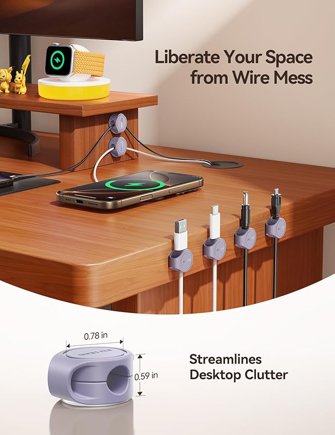 8-Pack Silicone Cord Organizer Magnetic Cable Clips, Adhesive Cable Management Under Desk Wire Hider, FLYLEAD Desktop Cable Organizer for Phone, Office Workspaces Desk Organization Home Accessories