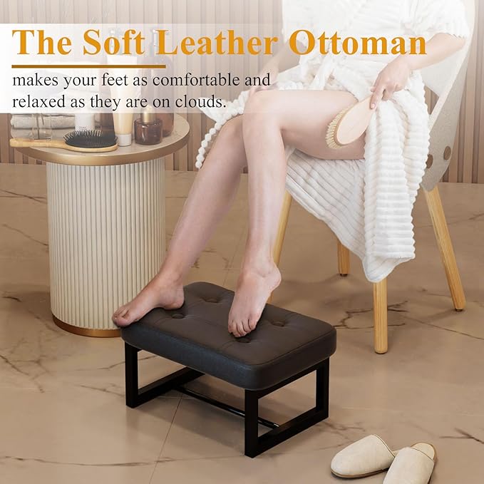 Small Ottoman，Foot Rest Stool,Leather Step Stool for Under Desk,Rectangular Shoe Seat for Living Room, Bedroom and Kitchen, Couch, Entryway(Black) (Leather, 1)