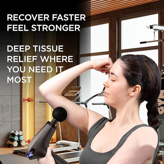 Massage Gun Deep Tissue | Percussion Massager for Back and Neck Pain Relief | Portable Handheld Muscle Massage Guns | Travel-Friendly Carry Case | Rechargable, Extended Ergonomic Handle