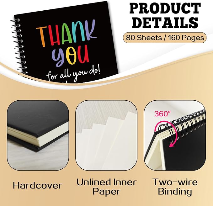 YAZMEEN Thank You Blank Spiral Notebook（160 Pages） Thank You for All You Do Hardcover Sketchbook Encouragement Notebook Journal Funny Appreciation Gift for Employee Coworker Teacher Team Member Boss