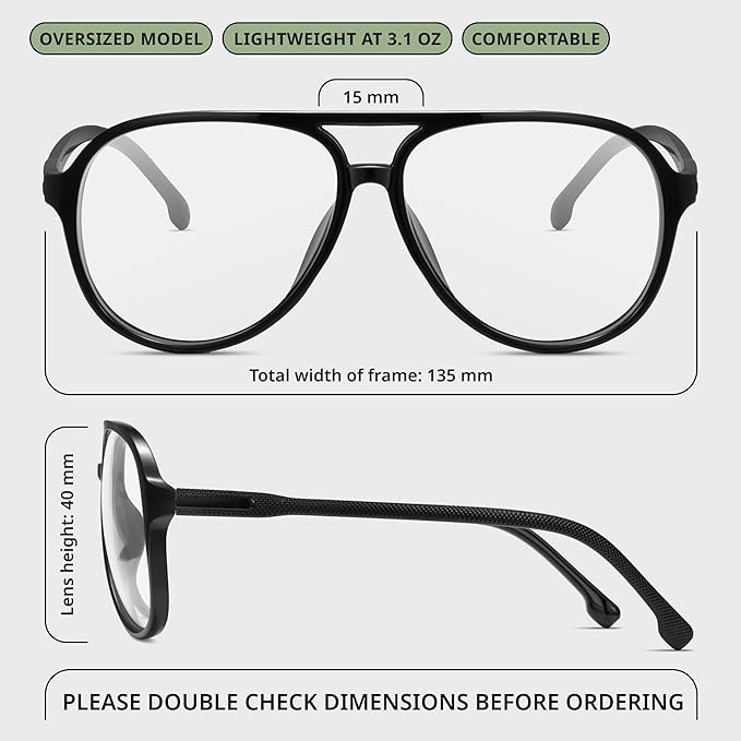 livho Vintage Aviator Blue Light Blocking Glasses, Fashion Oversized Frames with UV Protection Coating, Unisex Design