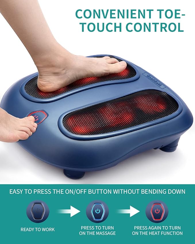 Nekteck Foot Massager with Heat, Shiatsu Foot Massager for Neuropathy, Plantar Fasciitis, Electric Heated Foot Massage Machine for Pain Relief and Circulation, Gifts for Man Woman Her Him Birthday