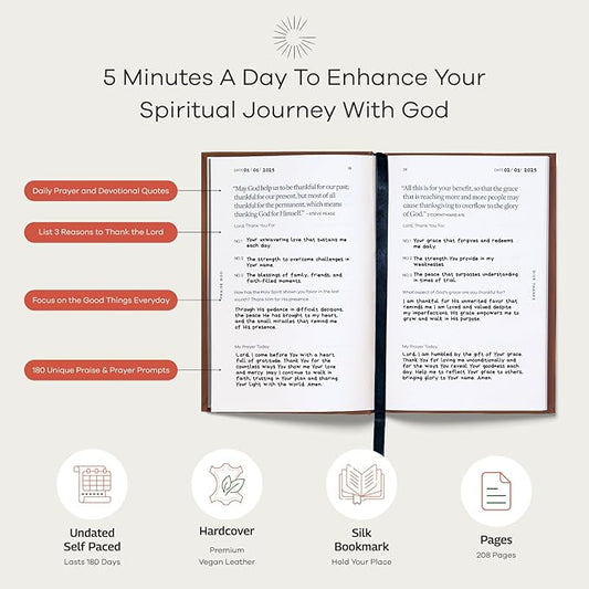 Christian Prayer Journal - God, Goodness & Gratitude - Faith-Based Gratitude and Devotional Journal for Daily Prayers, Bible Study, and Spiritual Growth - Light Brown Leather Hardcover