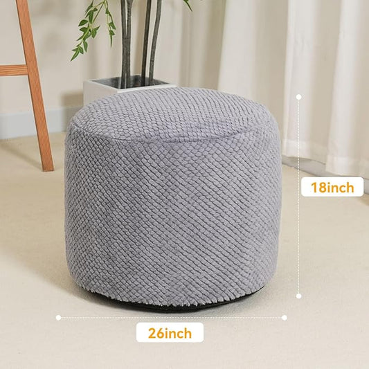 Round Stuffed Pouf Ottoman for Foot Rest, Faux Fur Poufs with Foam Chunk Filling, Storage Ottoman Pouf Foot Stool Cushion Poufs, 26 X 18 Inch Floor Chair for Living Room Bedroom Home Decor, Gray