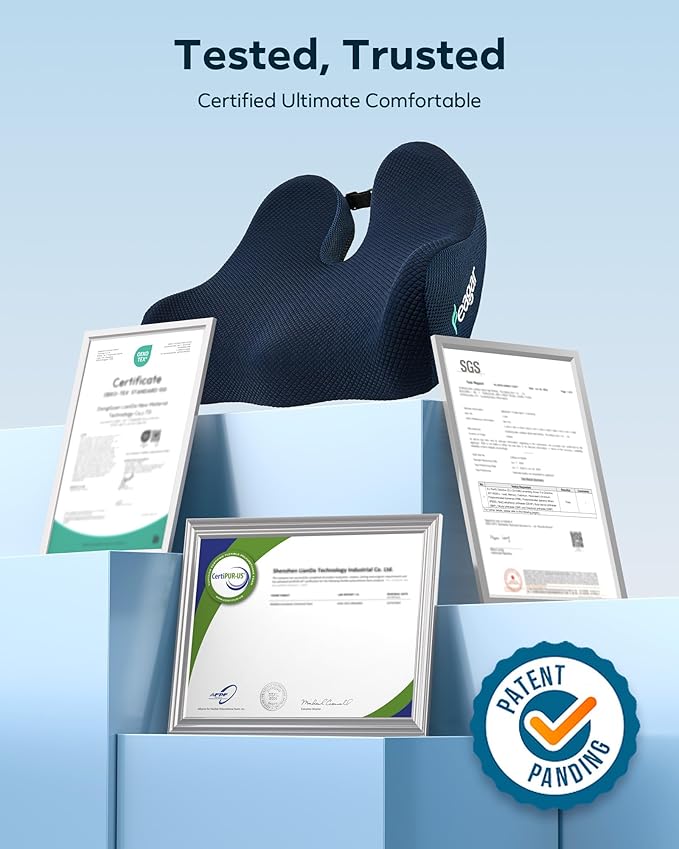 Feagar Seat Cushion - Office Chair Cushion for Hip, Sciatica & Tailbone Pain Relief - Memory Foam Pressure Relief Seat Cushion, Large Wrapped Design for Wheelchair, Car Seat & Long Sitting (Blue)