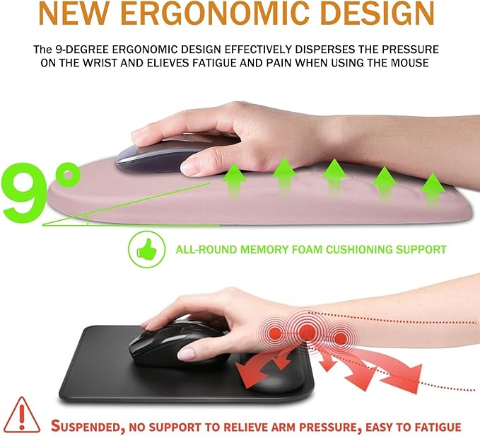 Ergonomic Mouse Pad Wrist Support,Upgrade Mousepad with Massage Design,Non-Slip PU Base Desktop Mouse Pads for Pain Relief, Computer, Office & Home,12 x 8 in（E-Pink）