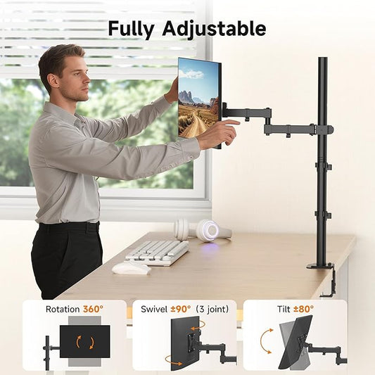 Bracwiser Single Fully Adjustable Standing Height Monitor Arm Stand Mount 800mm Tall for Monitor Computer Screen 13 15 17 19 20 22 23 24 26 27 30 32 inch VESA 75 100 (MD7821)