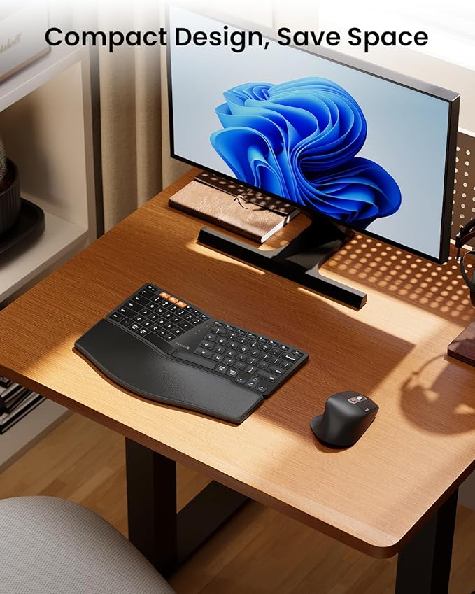 ProtoArc Bluetooth Ergonomic Keyboard Mouse, EKM04 Mini Compact Wireless Ergo Keyboard Mouse Combo, Split Design, Wrist Rest, Multi-Device, Rechargeable, for Windows/Mac - Black