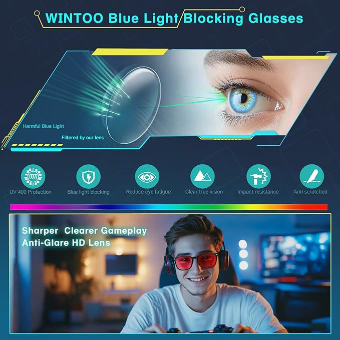 Red Lens Glasses Blue Light Glasses Men Women - 99.9% Blue Green Blocking for Computer, Gaming, TV, Phone Screens