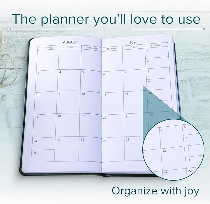 Harbor Pocket Monthly Planner 2025-2026, Calendar Planner and Notebook, Durable Faux Leather, 18 Months, 96 Pages, Softcover & Lightweight - Cambridge Black - 6 x 3.25 "