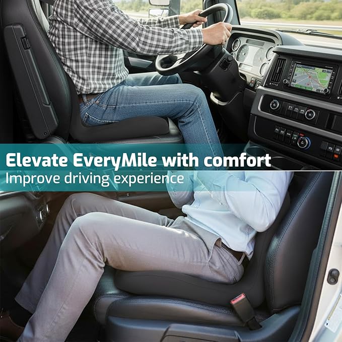 Memory Foam Seat Cushion,Office Chair Cushion with Lumbar Support for Back Pressure Relief, Car Seat Cushion with Adjustable Strap,Sciatica Pad Cushions for Car,Truck, Desk (C-Black)