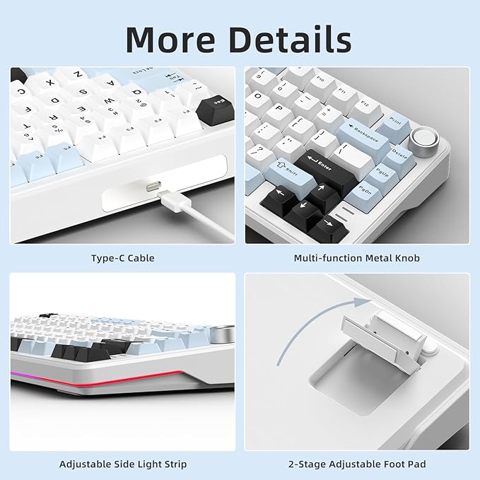 75% Wired Hot Swappable Mechanical Keyboard with Metal Knob | Mount Gasket | Programmable RGB Backlit & Adjustable Side Lighting (Peach Linear Switch)