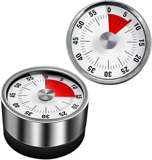 2pcs Magnetic Mechanical Kitchen Visual Timer, Countdown 60 Minute Wind Up Reminder Tool for Baking Cooking Steaming Tanning Learning White