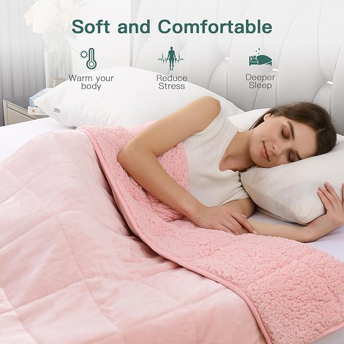 Lofus Weighted Blanket for Adults(15 lbs, 60" x 80"), Queen Size Heavy Blanket Machine Washable, Soft Weighted Blankets for Stress Relief and Sleep Promotion-Pink