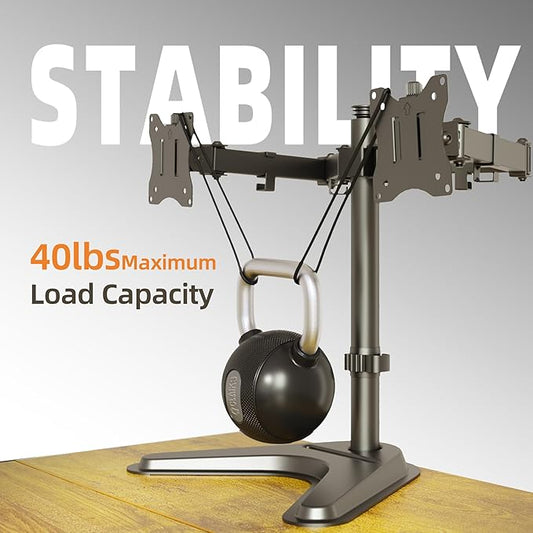 Claiks Dual Monitor Mount, Ergonomic Adjustable Monitor Arm for Max 32 inch Screens, Adjustable Computer Monitor Stand up to 40 lbs, VESA Mounting Holes 75&100mm, Black