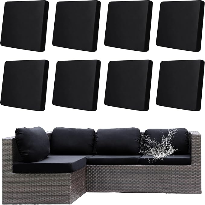 8Pcs Outdoor Cushions Covers Waterproof, Patio Cushion Covers, Stretch Cushion Covers Replacement,Cushion Slipcovers, Furniture Cushion Covers (Black, 8PCS)