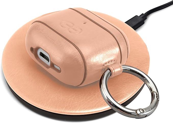 Dreem Om Case Cover with Keychain Clip Compatible with AirPods 4 for Apple AirPods 4th Generation, Vegan Leather AirPod Case for Men & Women, Luxury Earbuds Accessory for iPhone - Rose