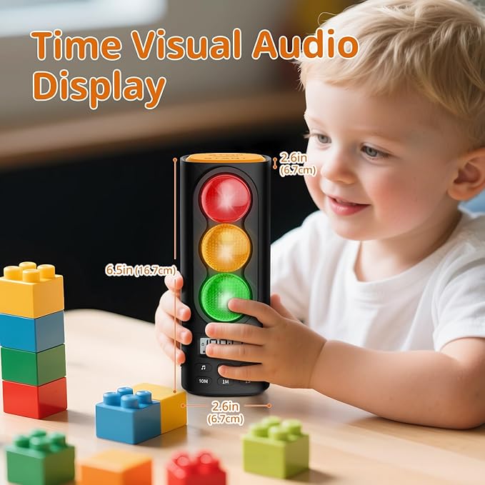Traffic Light Visual Digital Timer, LCD Display Volume Adjustment, with 4 Ringtones for Kids Classroom Home Kitchen Game Countdown Pause Memory Function Charger Type C Cable Included