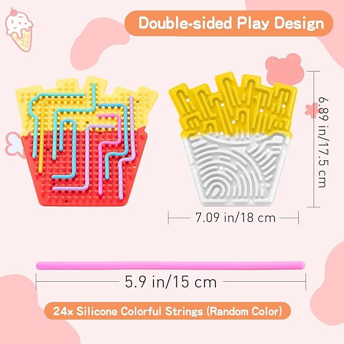 2 Pack Sensory Activity Board with 24 Random-Color Strings, Double-Sided Silicone Sensory Fidget Toy for Kids and Adults with Autism, ADHD, Silent, Stress Relief, Calming, Focus, Gift for Girls Boys