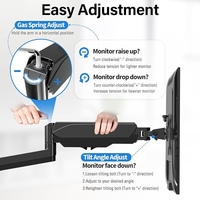 MOUNTUP Dual Monitor and Laptop Mount, Gas Spring Monitor Stand for 2 Max 27" Computer Screens, Laptop Tray Fits 10-17inch Notebook, Holds 4.4-17.6lbs Per Arm, 3-in-1 Adjustable Monitor Desk Mount
