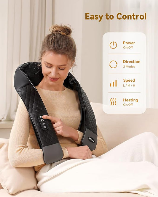 Shiatsu Neck and Shoulder Massager with Heat, Electric Deep Kneading Massage for Back, Shoulder, Leg, Body Muscle Pain Relief, Gift for Women Men Mom Dad, NOT Cordless, (with Leather Handbag)