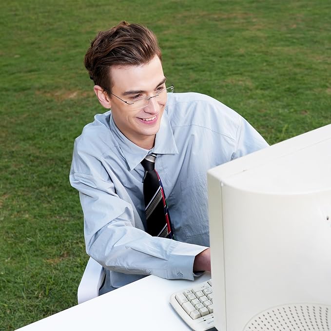 Cyxus Titanium Small Rectangle Glasses for Men Blue Light Blocking Eyewear Ultralight Anti Eye Strain Rimless Eyeglasses Reduce Headache Gunmetal Frames